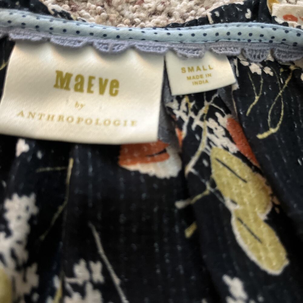 Anthropologie Maeve Women’s Small Floral Viscose Boho‎ Blouse Shirt Top Black - Picture 6 of 8
